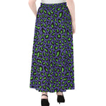 Purple And Green Leopard Pattern Print Chiffon Maxi Skirt