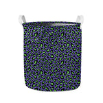 Purple And Green Leopard Pattern Print Collapsible Laundry Basket