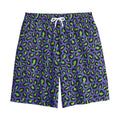 Purple And Green Leopard Pattern Print Cotton Shorts