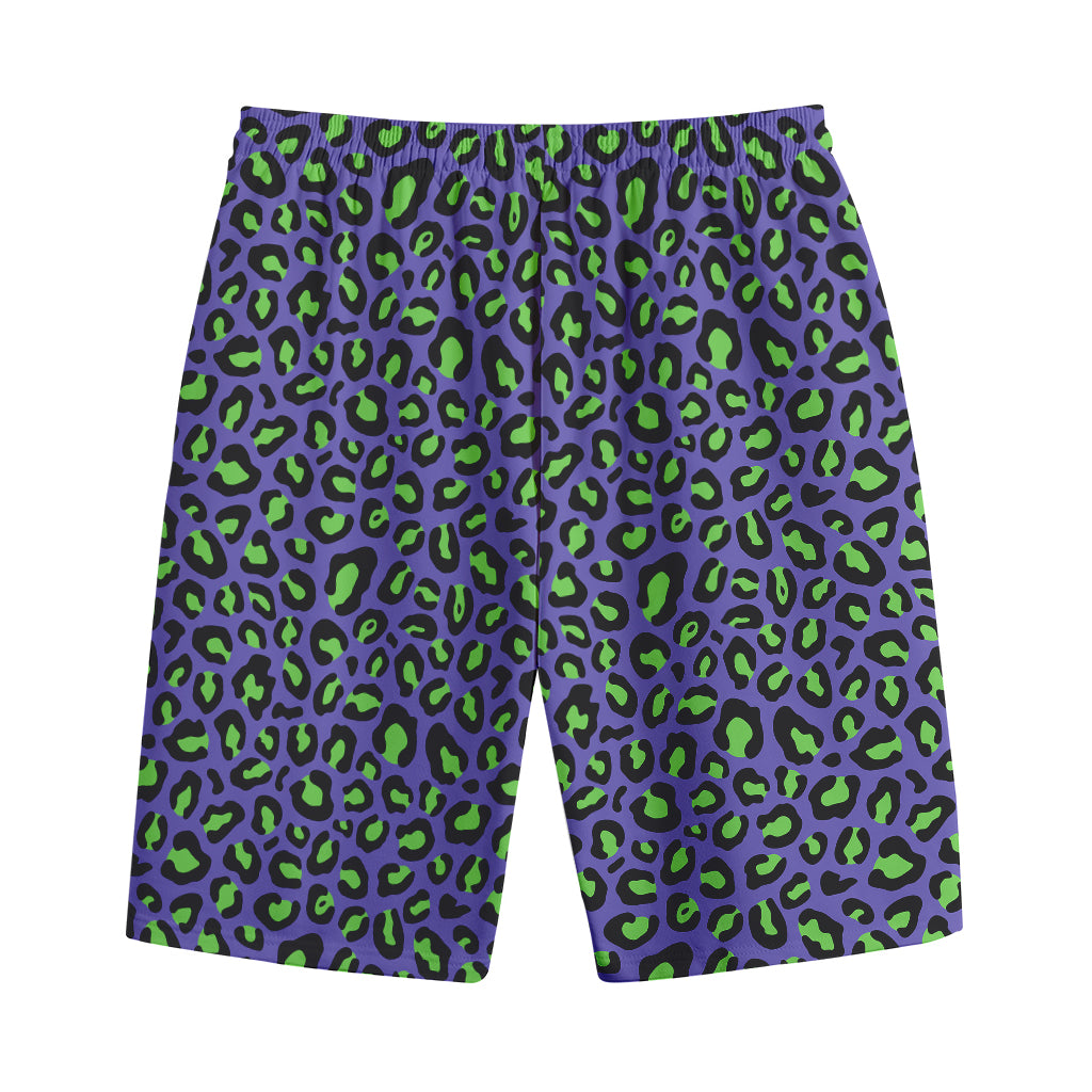 Purple And Green Leopard Pattern Print Cotton Shorts