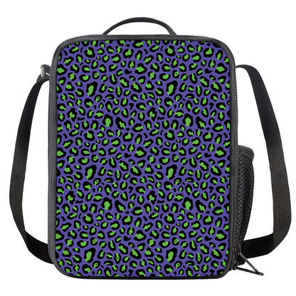 Purple And Green Leopard Pattern Print Crossbody Lunch Bag