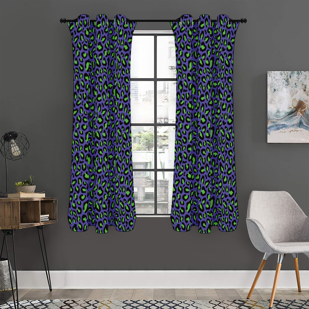 Purple And Green Leopard Pattern Print Curtain
