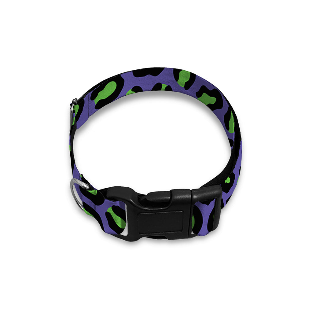 Purple And Green Leopard Pattern Print Dog Collar