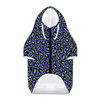 Purple And Green Leopard Pattern Print Dog Zip Up Hoodie