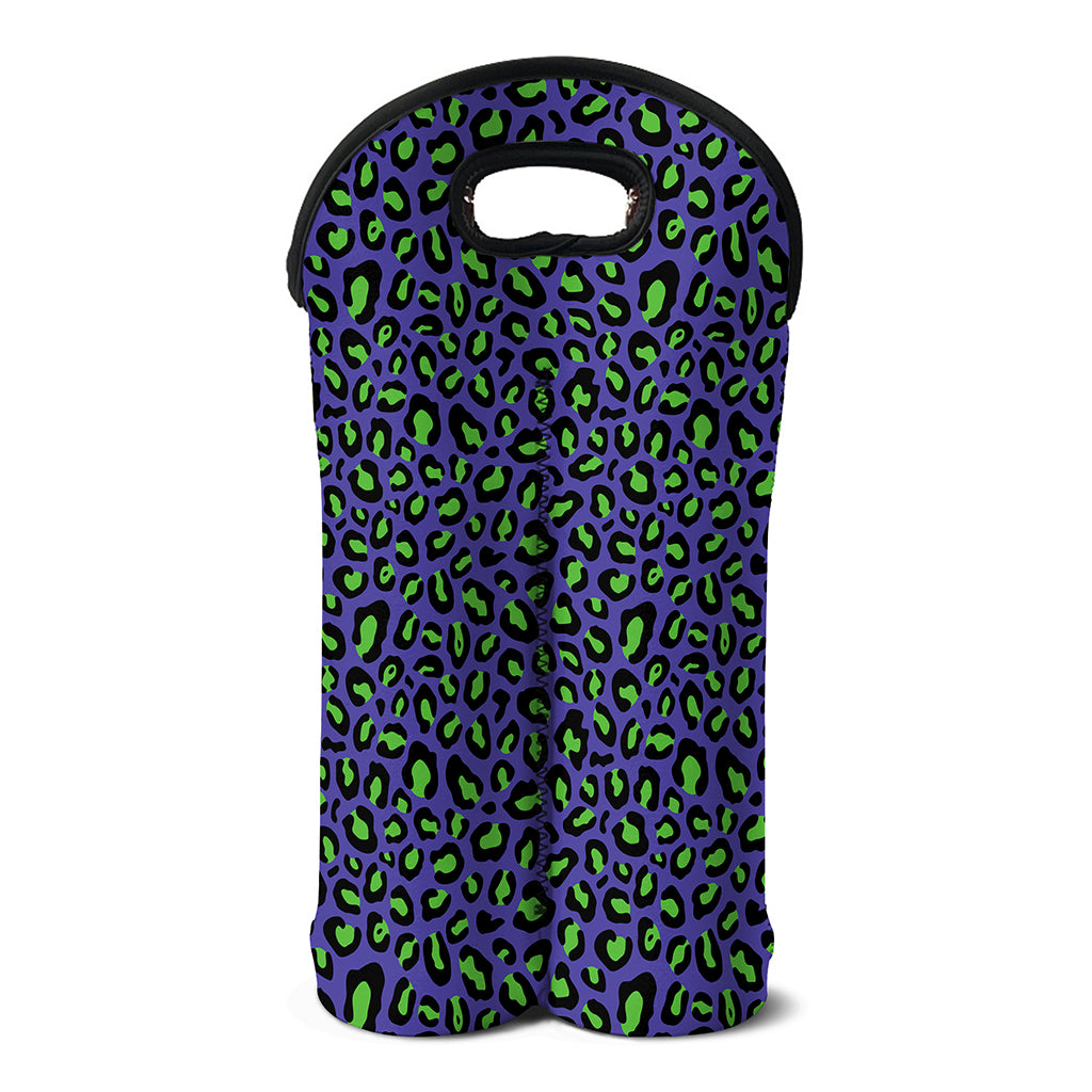 Purple And Green Leopard Pattern Print Double Neoprene Wine Tote