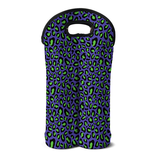 Purple And Green Leopard Pattern Print Double Neoprene Wine Tote