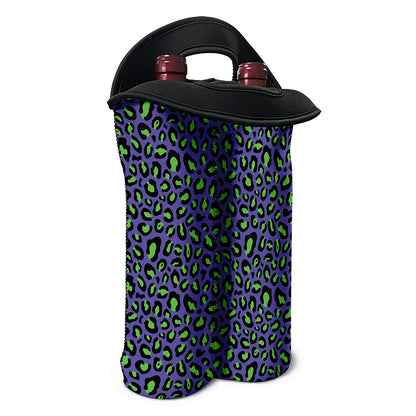 Purple And Green Leopard Pattern Print Double Neoprene Wine Tote