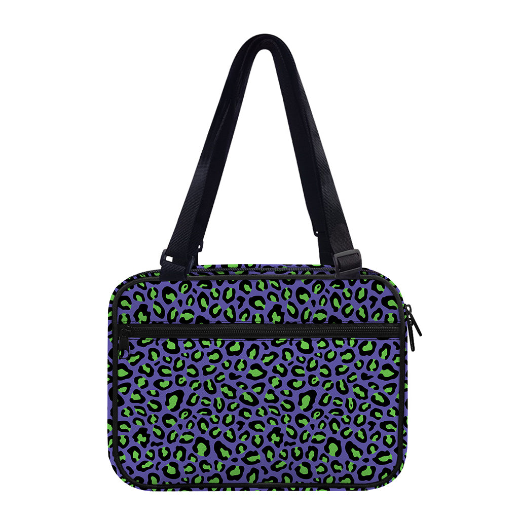 Purple And Green Leopard Pattern Print Double Strap Bible Bag