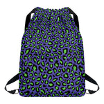 Purple And Green Leopard Pattern Print Drawstring Backpack