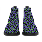 Purple And Green Leopard Pattern Print Flat Ankle Boots