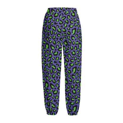 Purple And Green Leopard Pattern Print Fleece Lined Knit Pants