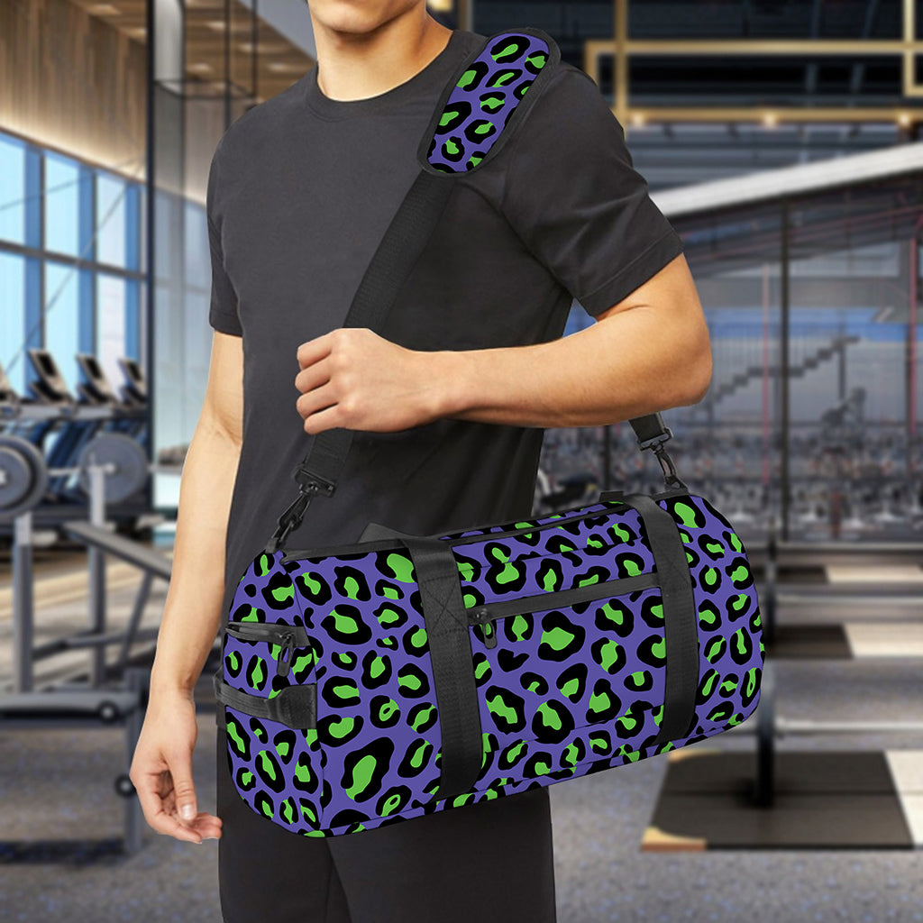 Purple And Green Leopard Pattern Print Gym Bag
