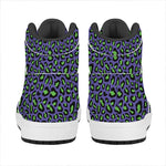 Purple And Green Leopard Pattern Print High Top Leather Sneakers