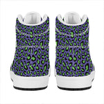 Purple And Green Leopard Pattern Print High Top Leather Sneakers