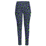 Purple And Green Leopard Pattern Print High-Waisted Pocket Leggings