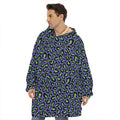 Purple And Green Leopard Pattern Print Hoodie Blanket