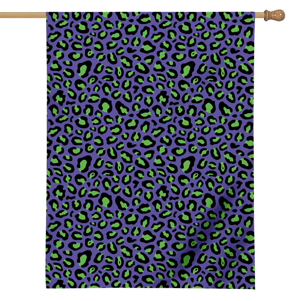 Purple And Green Leopard Pattern Print House Flag