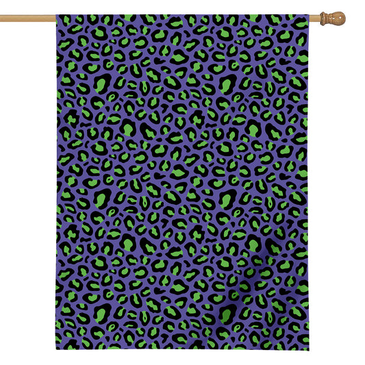 Purple And Green Leopard Pattern Print House Flag