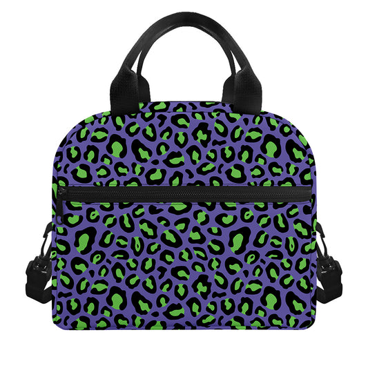 Purple And Green Leopard Pattern Print Insulated Lunch Bag
