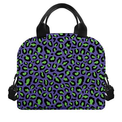 Purple And Green Leopard Pattern Print Insulated Lunch Bag