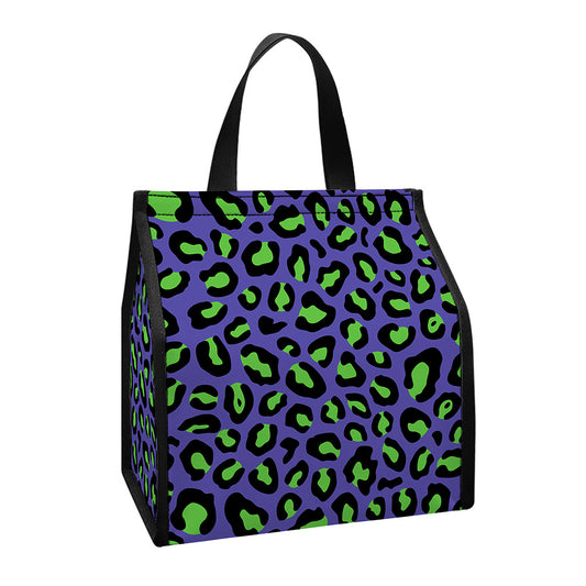 Purple And Green Leopard Pattern Print Insulated Lunch Tote