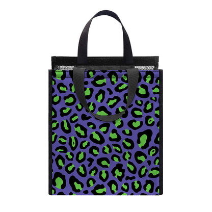 Purple And Green Leopard Pattern Print Insulated Lunch Tote
