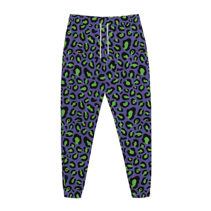 Purple And Green Leopard Pattern Print Jogger Pants