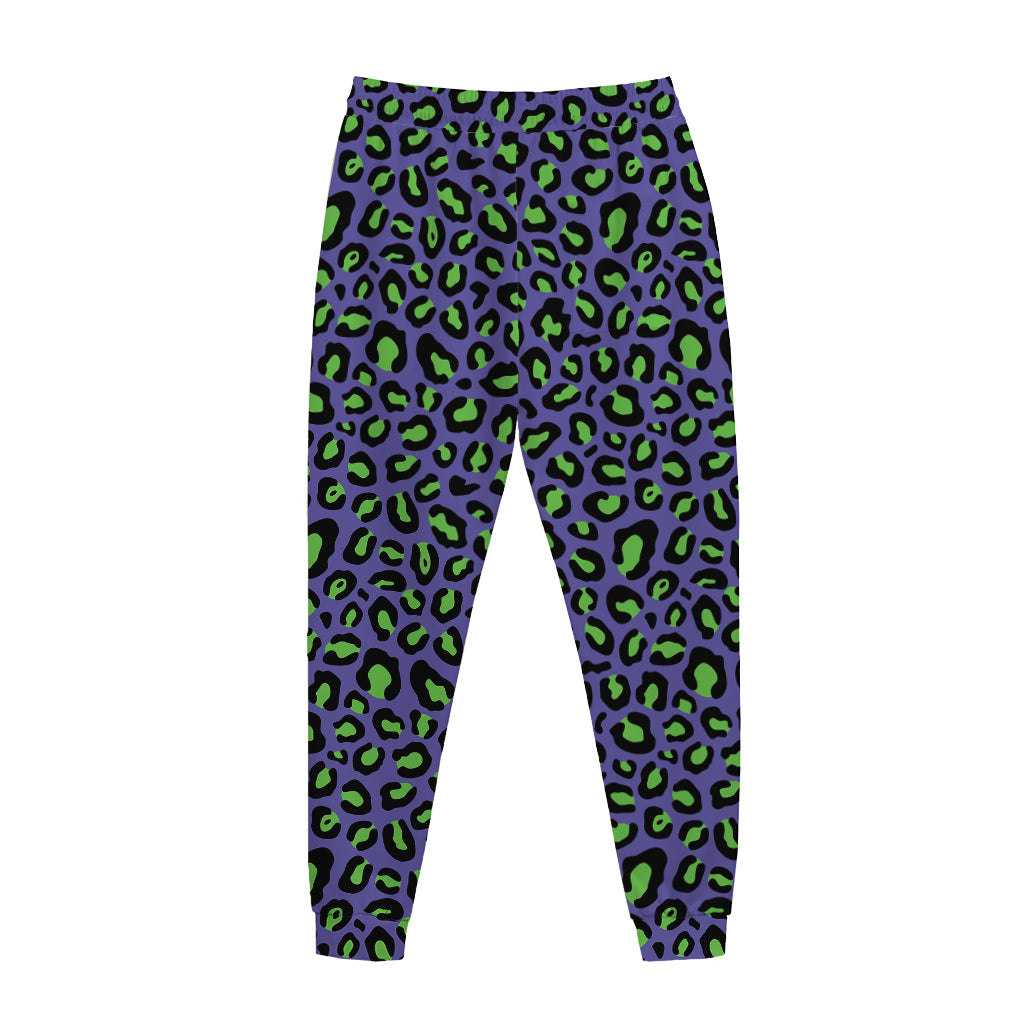 Purple And Green Leopard Pattern Print Jogger Pants