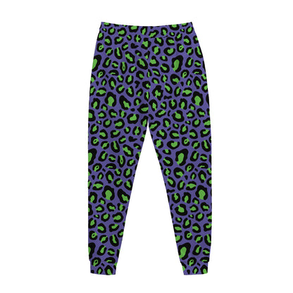 Purple And Green Leopard Pattern Print Jogger Pants