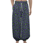 Purple And Green Leopard Pattern Print Lantern Pants