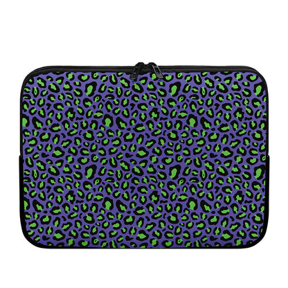 Purple And Green Leopard Pattern Print Laptop Sleeve