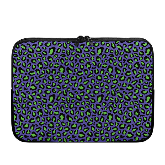 Purple And Green Leopard Pattern Print Laptop Sleeve