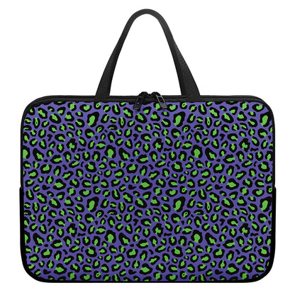 Purple And Green Leopard Pattern Print Laptop Sleeve With Handle