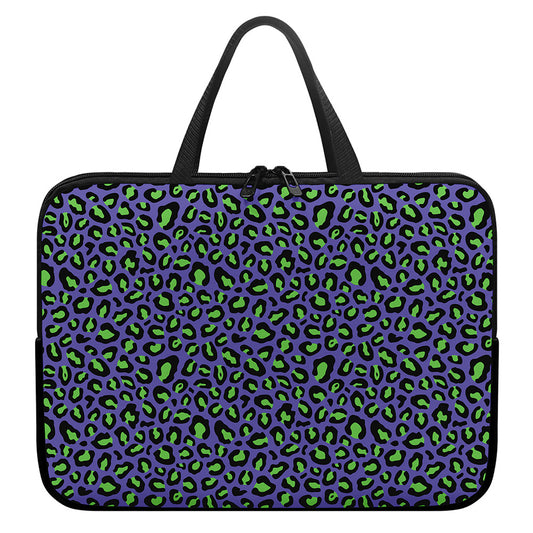 Purple And Green Leopard Pattern Print Laptop Sleeve With Handle