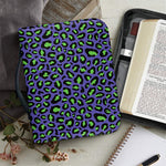 Purple And Green Leopard Pattern Print Leather Bible Cover