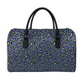 Purple And Green Leopard Pattern Print Leather Duffel Bag