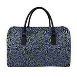 Purple And Green Leopard Pattern Print Leather Duffle Bag