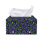 Purple And Green Leopard Pattern Print Leather Tissue Box Cover