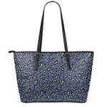 Purple And Green Leopard Pattern Print Leather Tote Bag