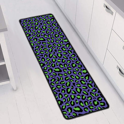 Purple And Green Leopard Pattern Print Long Kitchen Mat
