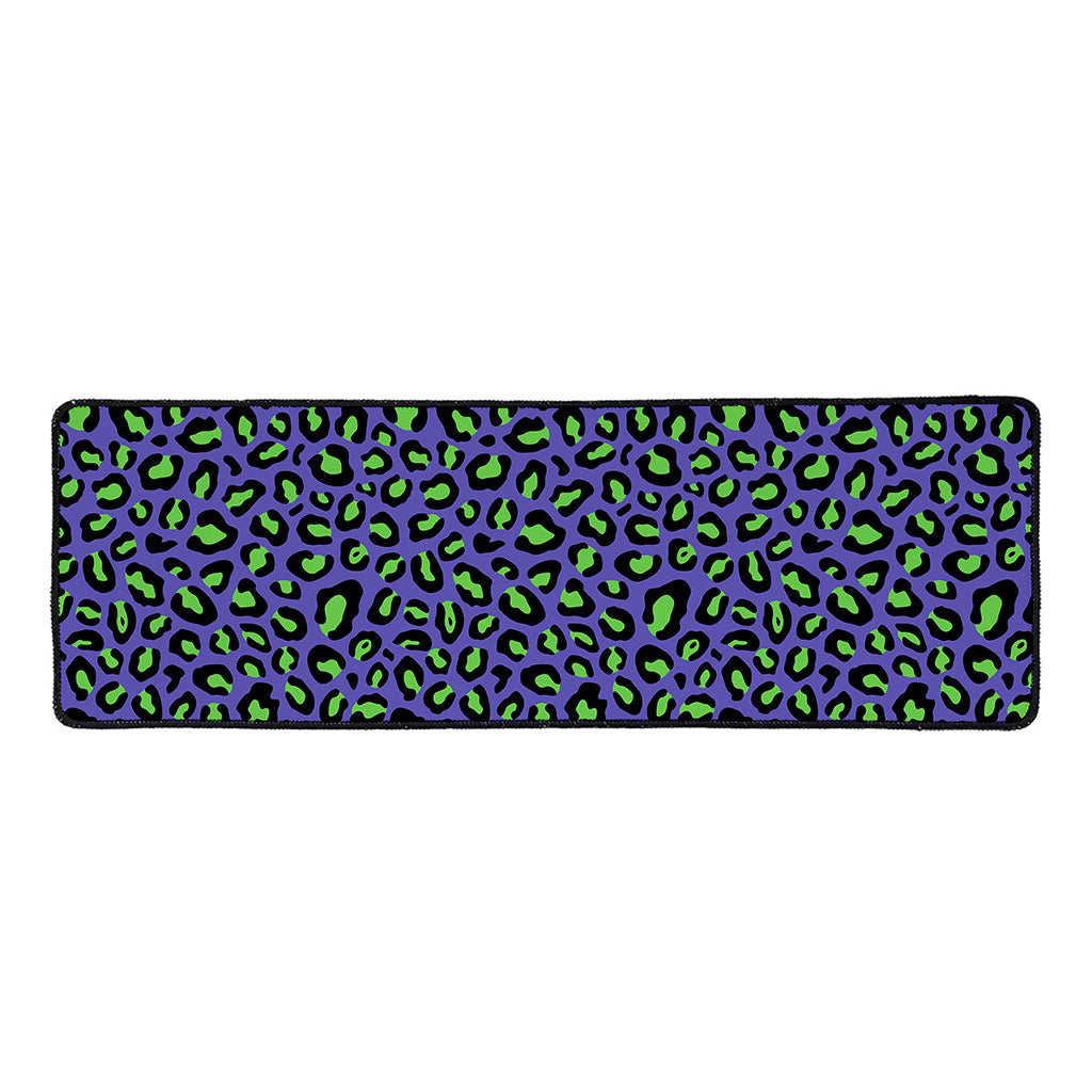 Purple And Green Leopard Pattern Print Long Kitchen Mat