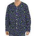 Purple And Green Leopard Pattern Print Long Sleeve Baseball Jersey