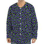 Purple And Green Leopard Pattern Print Long Sleeve Baseball Jersey