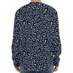Purple And Green Leopard Pattern Print Long Sleeve Baseball Jersey