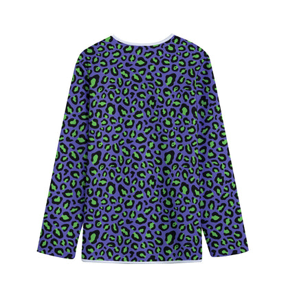 Purple And Green Leopard Pattern Print Long Sleeve Short Coat