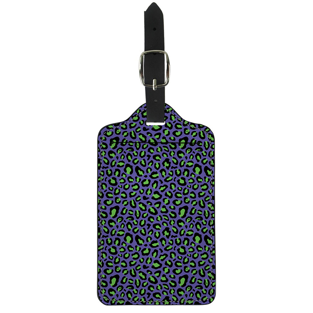 Purple And Green Leopard Pattern Print Luggage Tag
