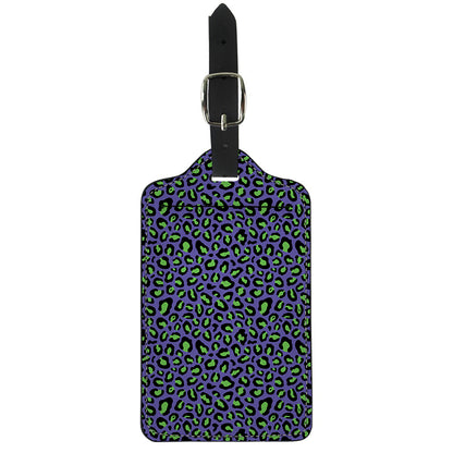 Purple And Green Leopard Pattern Print Luggage Tag