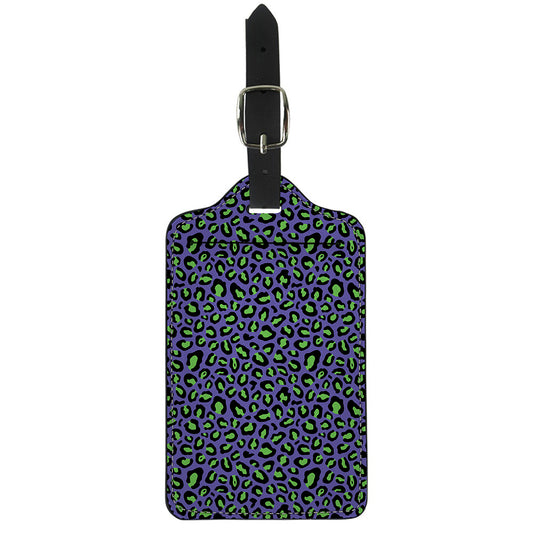 Purple And Green Leopard Pattern Print Luggage Tag