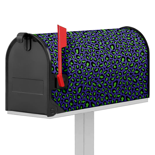 Purple And Green Leopard Pattern Print Mailbox Cover