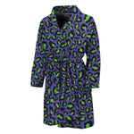 Purple And Green Leopard Pattern Print Men's Bathrobe